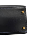 エルメス HERMES ケリー28　外縫い 〇T刻 ブルーインディゴ　ゴールド金具 ボックスカーフ レディース ハンドバッグ
