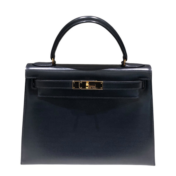 エルメス HERMES ケリー28　外縫い 〇T刻 ブルーインディゴ　ゴールド金具 ボックスカーフ レディース ハンドバッグ