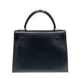 エルメス HERMES ケリー28　外縫い 〇T刻 ブルーインディゴ　ゴールド金具 ボックスカーフ レディース ハンドバッグ