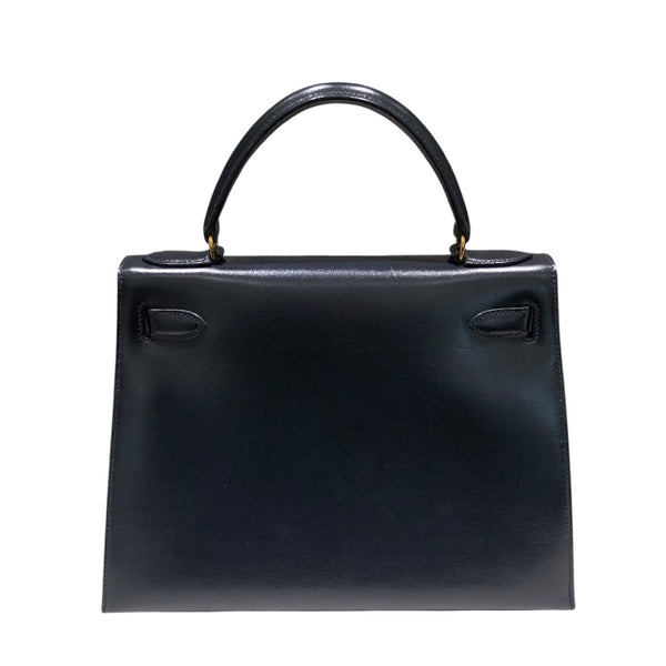 エルメス HERMES ケリー28　外縫い 〇T刻 ブルーインディゴ　ゴールド金具 ボックスカーフ レディース ハンドバッグ