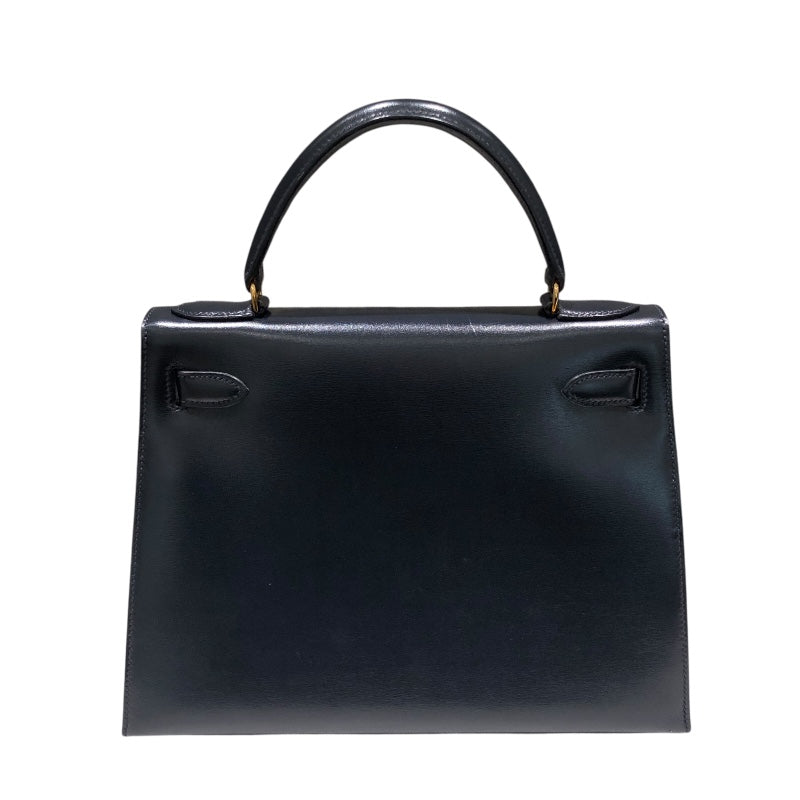 エルメス HERMES ケリー28　外縫い 〇T刻 ブルーインディゴ　ゴールド金具 ボックスカーフ レディース ハンドバッグ
