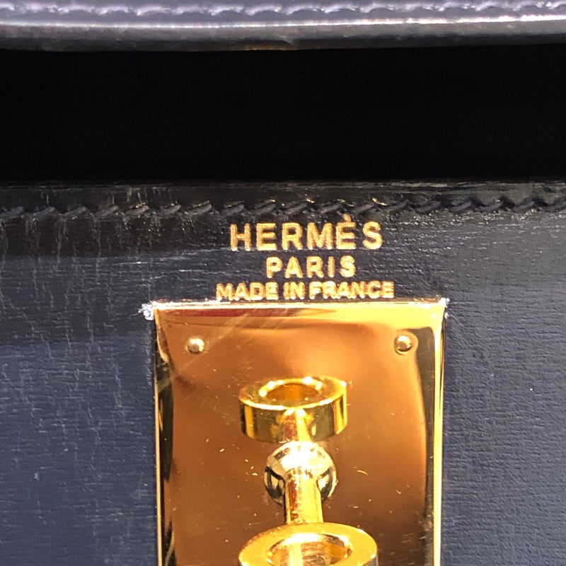 エルメス HERMES ケリー28　外縫い 〇T刻 ブルーインディゴ　ゴールド金具 ボックスカーフ レディース ハンドバッグ