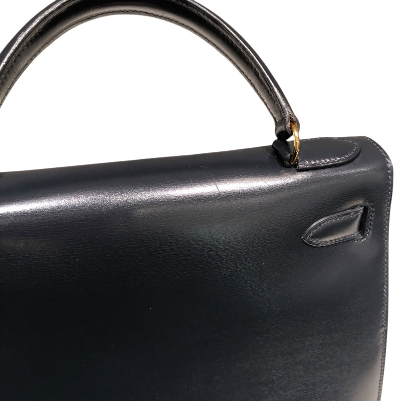 エルメス HERMES ケリー28　外縫い 〇T刻 ブルーインディゴ　ゴールド金具 ボックスカーフ レディース ハンドバッグ