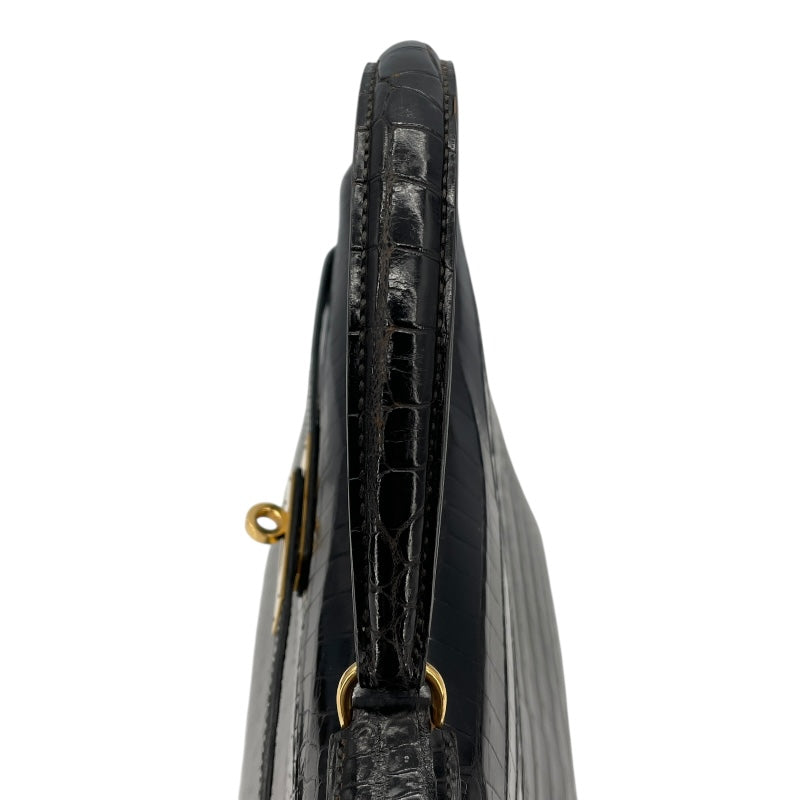 エルメス HERMES ケリー32 外縫い 〇S刻（1989年製） ブラック ゴールド金具 クロコポロサス レディース ショルダーバッグ