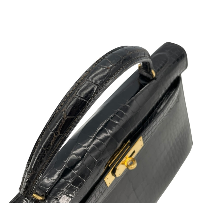 エルメス HERMES ケリー32 外縫い 〇S刻（1989年製） ブラック ゴールド金具 クロコポロサス レディース ショルダーバッグ