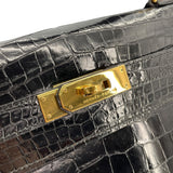 エルメス HERMES ケリー32 外縫い 〇S刻（1989年製） ブラック ゴールド金具 クロコポロサス レディース ショルダーバッグ