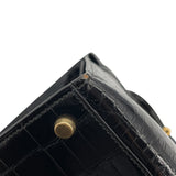 エルメス HERMES ケリー32 外縫い 〇S刻（1989年製） ブラック ゴールド金具 クロコポロサス レディース ショルダーバッグ