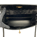 エルメス HERMES ケリー32 外縫い 〇S刻（1989年製） ブラック ゴールド金具 クロコポロサス レディース ショルダーバッグ