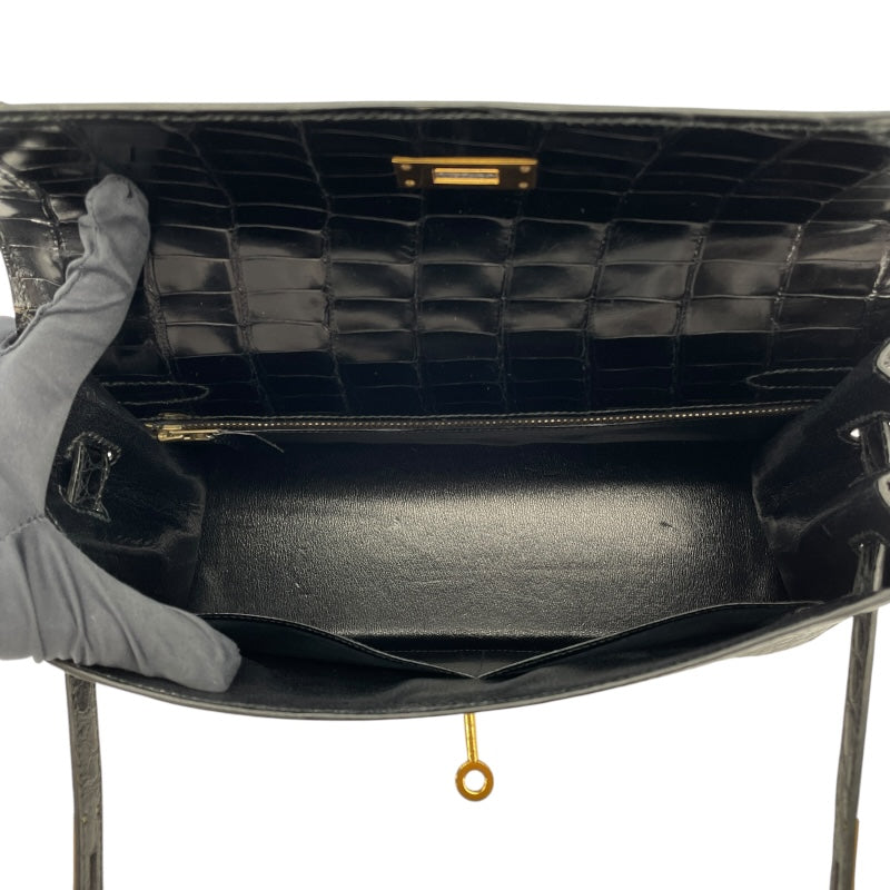 エルメス HERMES ケリー32 外縫い 〇S刻（1989年製） ブラック ゴールド金具 クロコポロサス レディース ショルダーバッグ