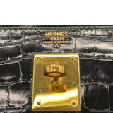 エルメス HERMES ケリー32 外縫い 〇S刻（1989年製） ブラック ゴールド金具 クロコポロサス レディース ショルダーバッグ