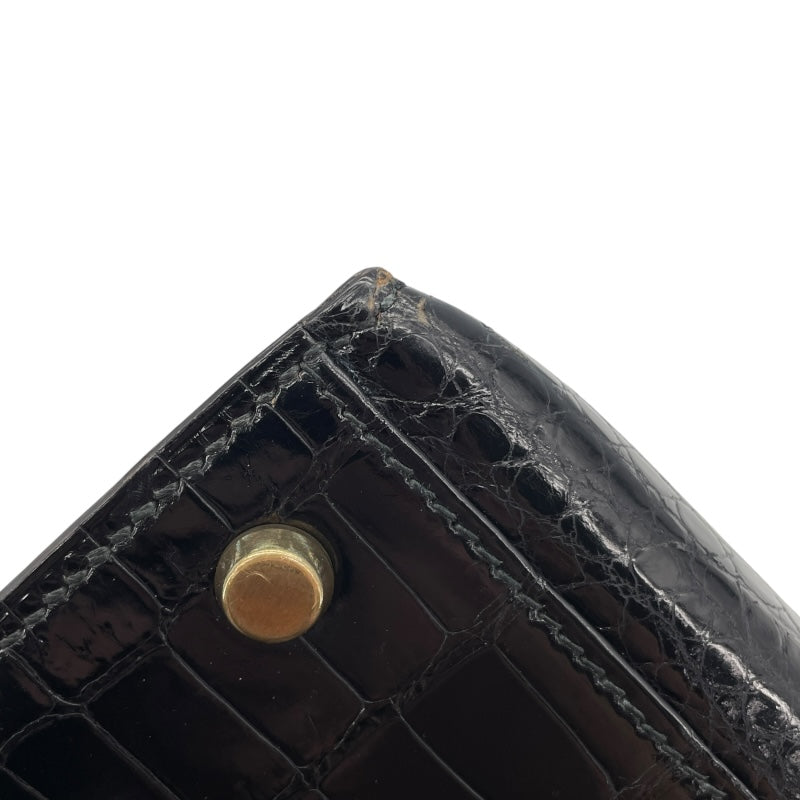 エルメス HERMES ケリー32 外縫い 〇S刻（1989年製） ブラック ゴールド金具 クロコポロサス レディース ショルダーバッグ