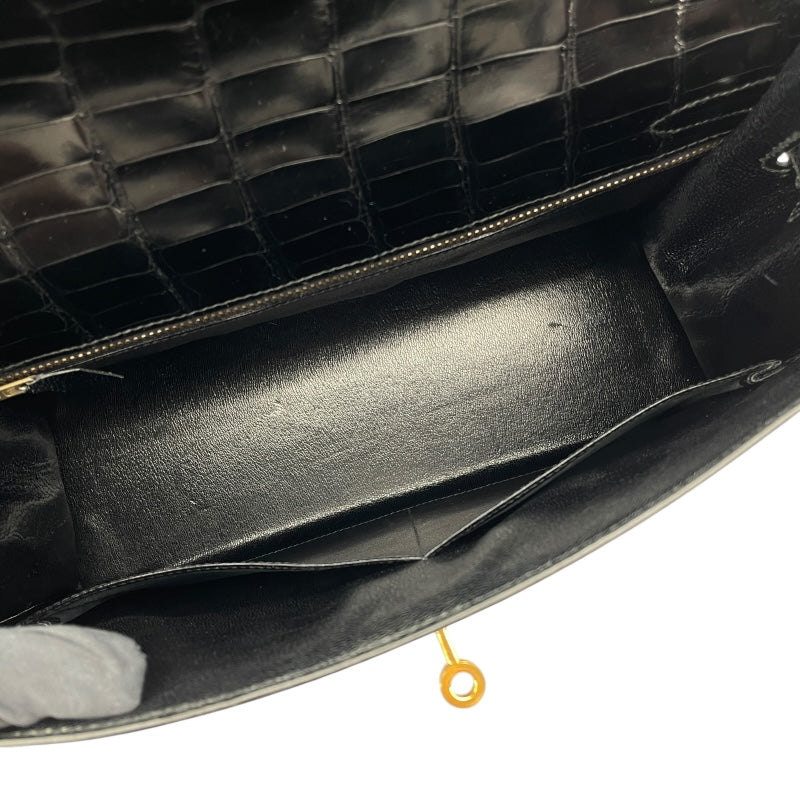 エルメス HERMES ケリー32 外縫い 〇S刻（1989年製） ブラック ゴールド金具 クロコポロサス レディース ショルダーバッグ
