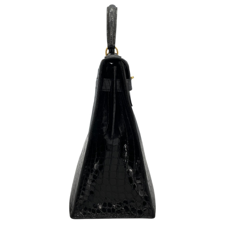 エルメス HERMES ケリー32 外縫い 〇S刻（1989年製） ブラック ゴールド金具 クロコポロサス レディース ショルダーバッグ