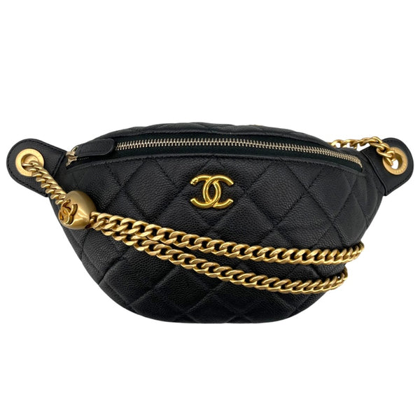 シャネル CHANEL ココマークチェーンベルト AP3761　 ブラック GD金具 キャビアスキン レディース ショルダーバッグ