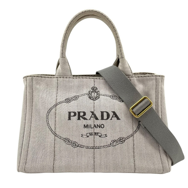 プラダ PRADA カナパ ミニ 1BG439 グレー　ゴールド金具 デニムキャンバス レディース ショルダーバッグ