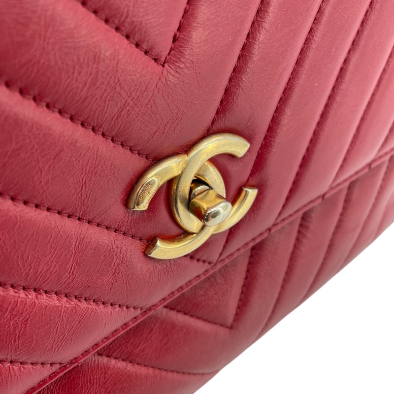 シャネル CHANEL ココハンドル29 Vステッチ A92991 23番台 レッド ゴールド金具 カーフスキン レディース ショルダーバッグ