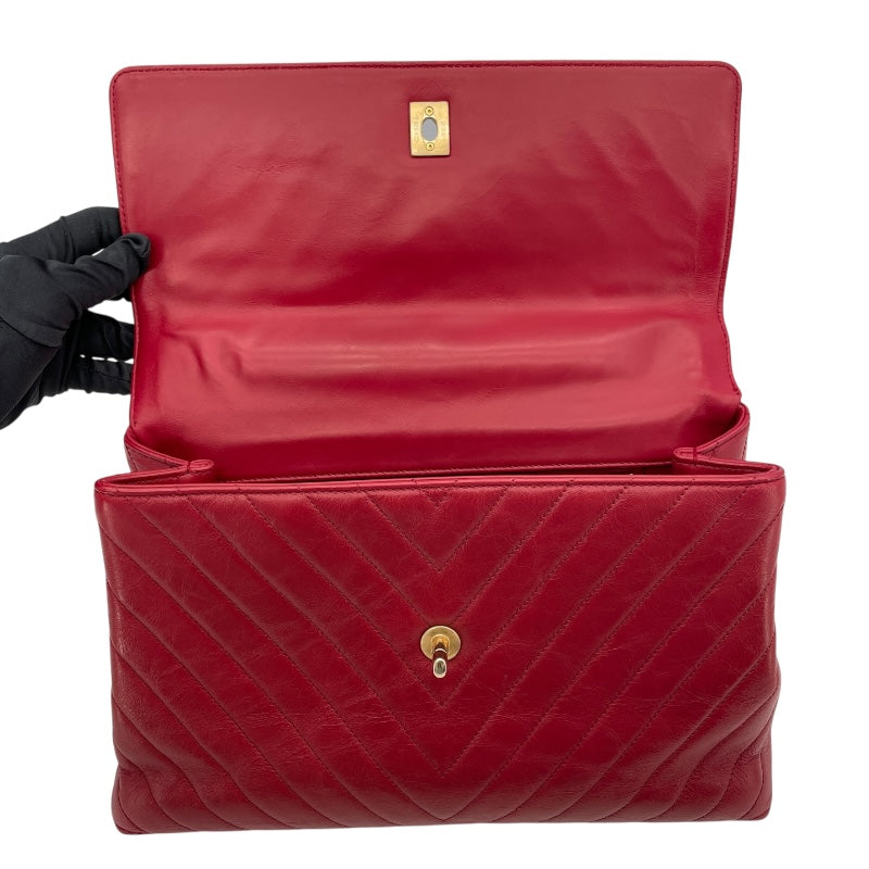 シャネル CHANEL ココハンドル29 Vステッチ A92991 23番台 レッド ゴールド金具 カーフスキン レディース ショルダーバッグ