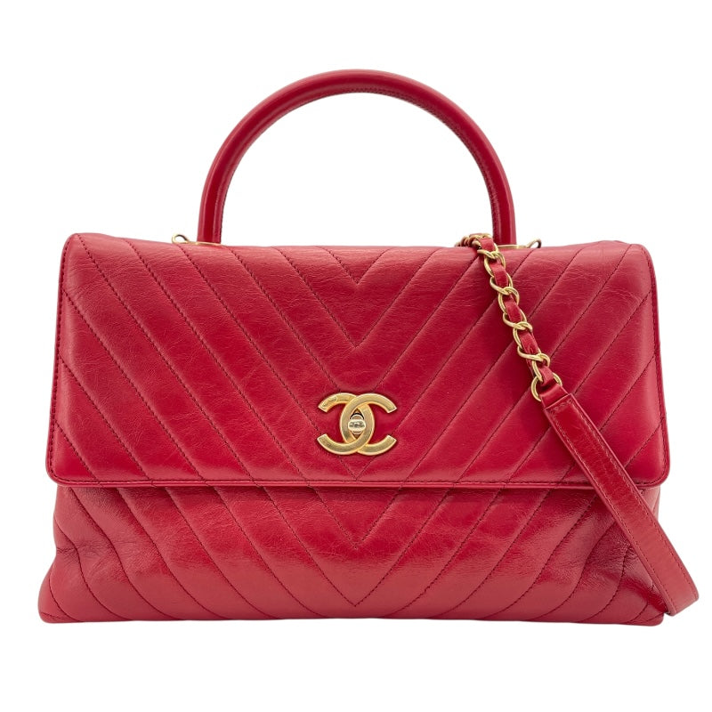 シャネル CHANEL ココハンドル29 Vステッチ A92991 23番台 レッド ゴールド金具 カーフスキン レディース ショルダーバッグ