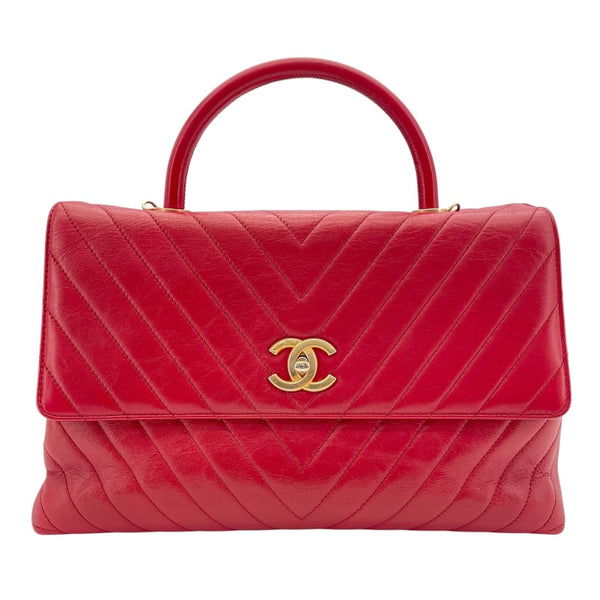 シャネル CHANEL ココハンドル29 Vステッチ A92991 23番台 レッド ゴールド金具 カーフスキン レディース ショルダーバッグ