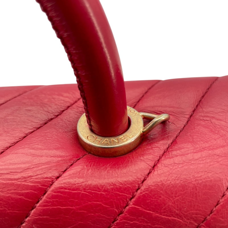 シャネル CHANEL ココハンドル29 Vステッチ A92991 23番台 レッド ゴールド金具 カーフスキン レディース ショルダーバッグ