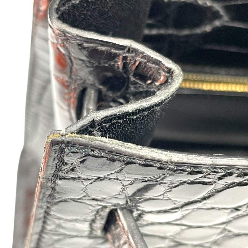 エルメス HERMES ケリー32 外縫い □D刻 ブラック GD金具 アリゲーターリセ レディース ショルダーバッグ