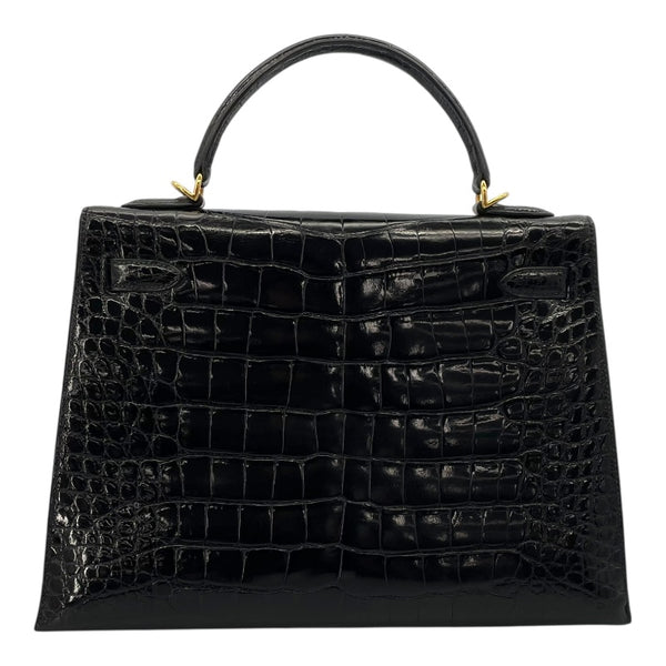 エルメス HERMES ケリー32 外縫い □D刻 ブラック GD金具 アリゲーターリセ レディース ショルダーバッグ