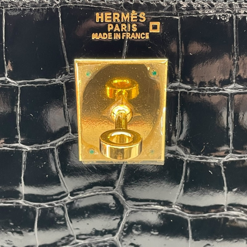 エルメス HERMES ケリー32 外縫い □D刻 ブラック GD金具 アリゲーターリセ レディース ショルダーバッグ