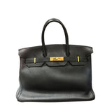 エルメス HERMES バーキン35 ▢E刻印 ブラック ゴールド金具 フィヨルド メンズ ハンドバッグ