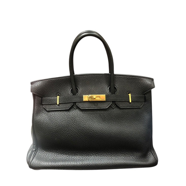 エルメス HERMES バーキン35 ▢E刻印 ブラック ゴールド金具 フィヨルド メンズ ハンドバッグ