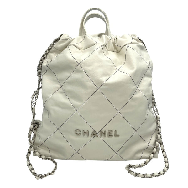 シャネル CHANEL シャネル22リュックラージ AS3313 ホワイト SV金具 カーフ レディース ショルダーバッグ