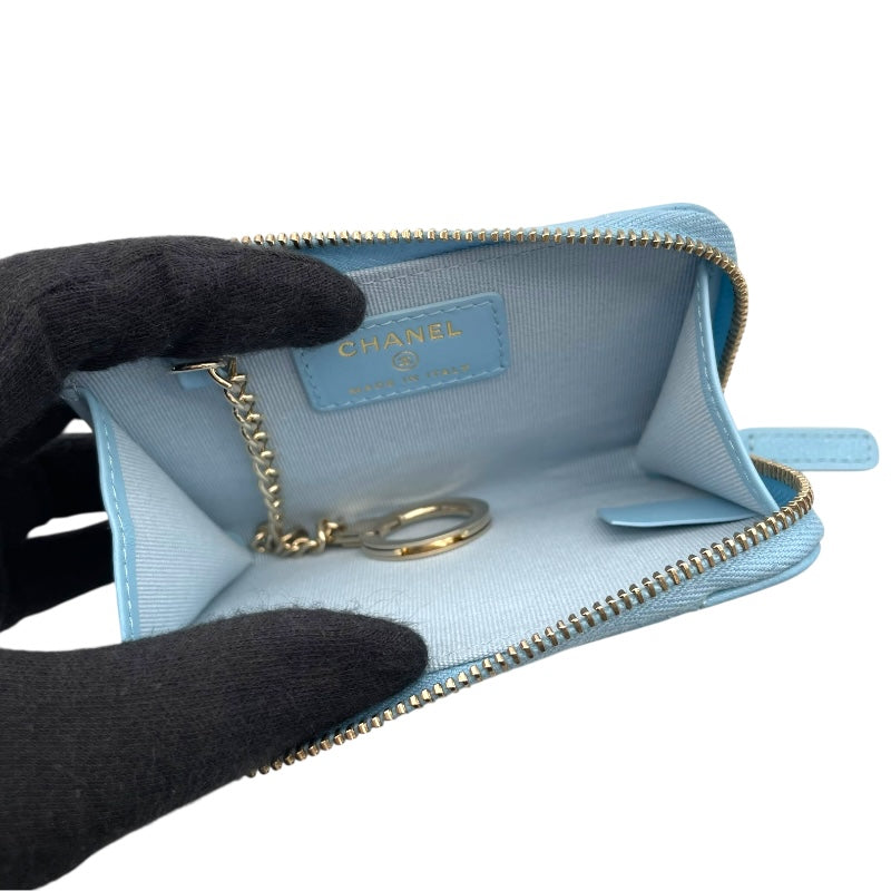 シャネル CHANEL タイムレスクラシックコインケース AP0221 ライトブルー GD金具 キャビアスキン レディース コインケース