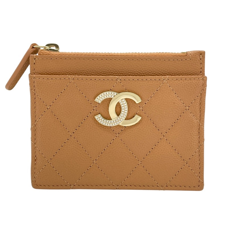 シャネル CHANEL ココマークマトラッセコインケース ベージュ GD金具 キャビアスキン レディース コインケース