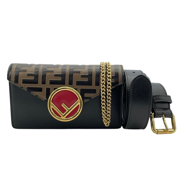 フェンディ FENDI エフイズベルトバッグ 8BM005 ブラウンxブラック レザー レディース ショルダーバッグ