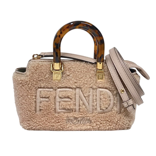 フェンディ FENDI バイザヴェイミニ 8BS067 ベージュ ゴールド金具 ムートン レディース ハンドバッグ ショルダーバッグ
