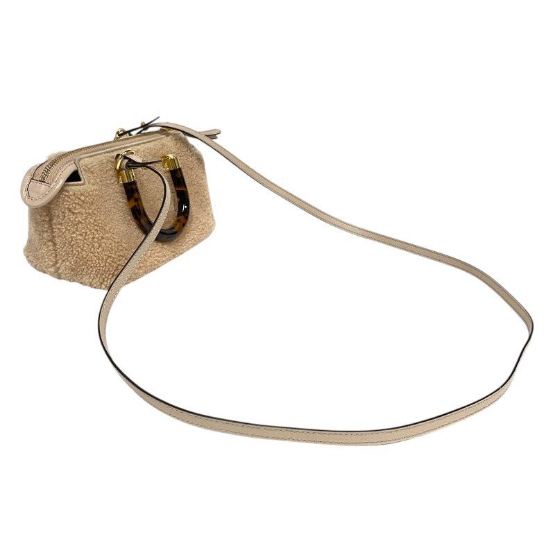 フェンディ FENDI バイザヴェイミニ 8BS067 ベージュ ゴールド金具 ムートン レディース ハンドバッグ ショルダーバッグ