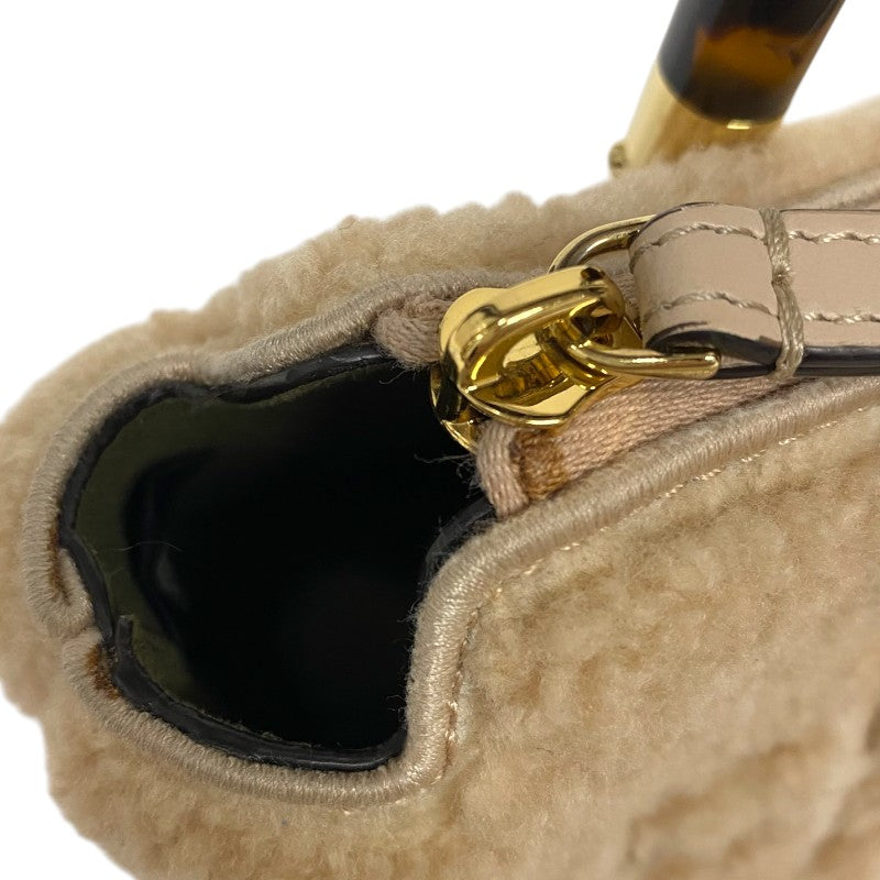 フェンディ FENDI バイザヴェイミニ 8BS067 ベージュ ゴールド金具 ムートン レディース ハンドバッグ ショルダーバッグ