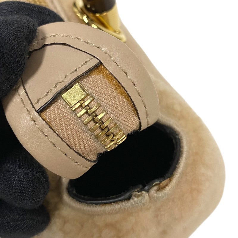 フェンディ FENDI バイザヴェイミニ 8BS067 ベージュ ゴールド金具 ムートン レディース ハンドバッグ ショルダーバッグ
