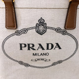 プラダ PRADA ロゴトートバッグ 1BG356 アイボリー/ブラウンGD金具 キャンバス/レザー レディース トートバッグ