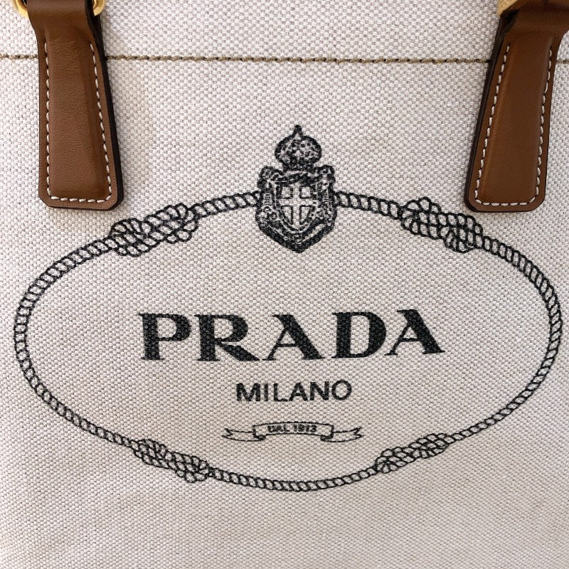 プラダ PRADA ロゴトートバッグ 1BG356 アイボリー/ブラウンGD金具 キャンバス/レザー レディース トートバッグ