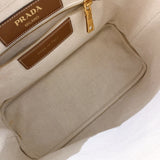 プラダ PRADA ロゴトートバッグ 1BG356 アイボリー/ブラウンGD金具 キャンバス/レザー レディース トートバッグ