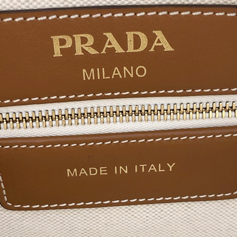プラダ PRADA ロゴトートバッグ 1BG356 アイボリー/ブラウンGD金具 キャンバス/レザー レディース トートバッグ