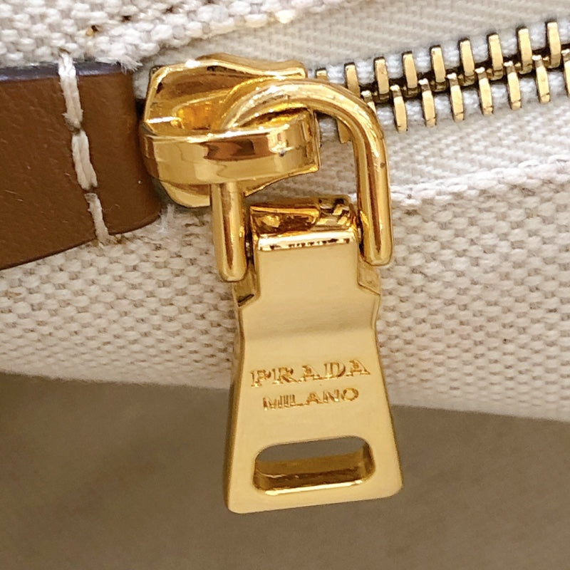 プラダ PRADA ロゴトートバッグ 1BG356 アイボリー/ブラウンGD金具 キャンバス/レザー レディース トートバッグ