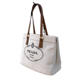 プラダ PRADA ロゴトートバッグ 1BG356 アイボリー/ブラウンGD金具 キャンバス/レザー レディース トートバッグ