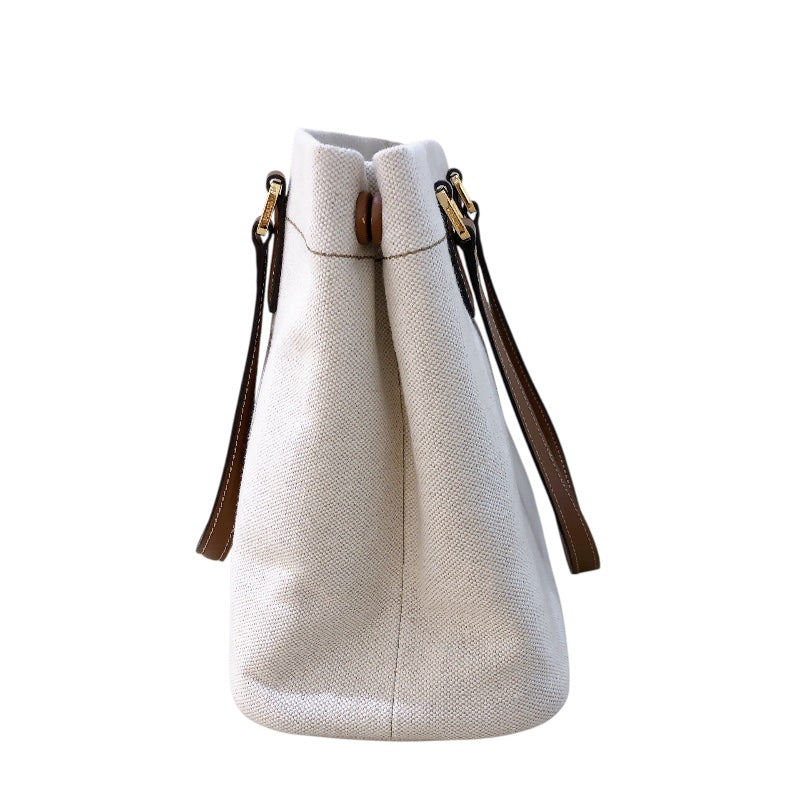 プラダ PRADA ロゴトートバッグ 1BG356 アイボリー/ブラウンGD金具 キャンバス/レザー レディース トートバッグ