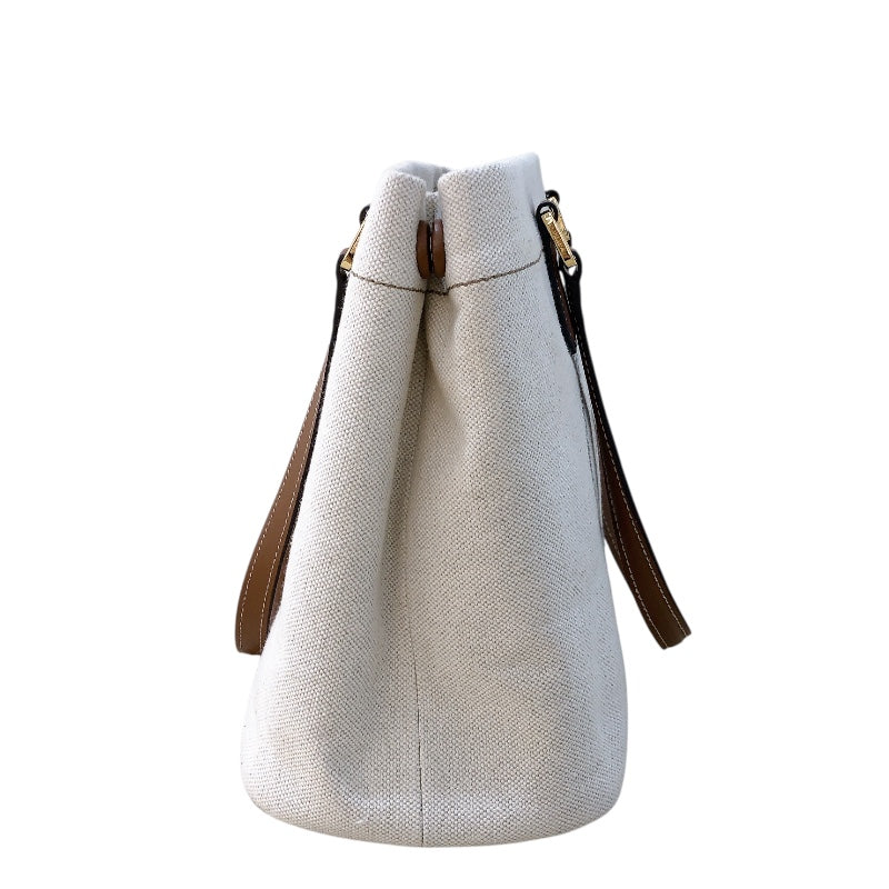 プラダ PRADA ロゴトートバッグ 1BG356 アイボリー/ブラウンGD金具 キャンバス/レザー レディース トートバッグ