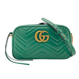 グッチ GUCCI GGマーモントキルティングスモールショルダーバッグ 447632 グリーン レザー レディース ショルダーバッグ