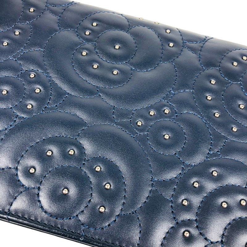 シャネル CHANEL カメリア チェーンウォレット ネイビー シルバー金具 ラムスキン レディース ショルダーバッグ