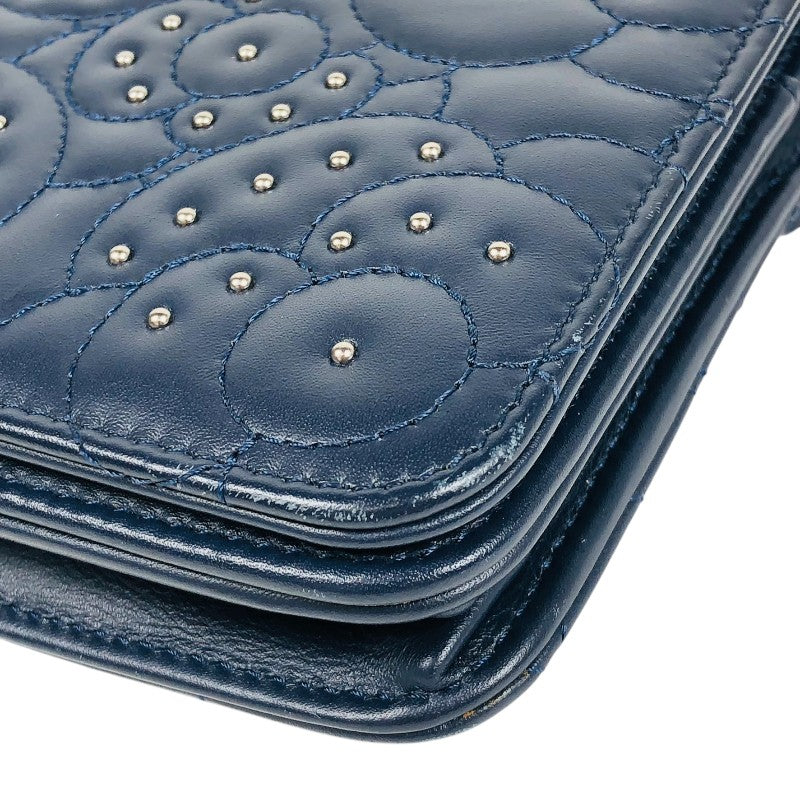 シャネル CHANEL カメリア チェーンウォレット ネイビー シルバー金具 ラムスキン レディース ショルダーバッグ
