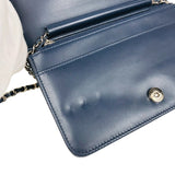 シャネル CHANEL カメリア チェーンウォレット ネイビー シルバー金具 ラムスキン レディース ショルダーバッグ