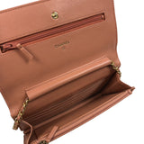 シャネル CHANEL Vステッチ チェーンウォレット A33814 サーモンピンク ゴールド金具 キャビアスキン レディース ショルダーバッグ